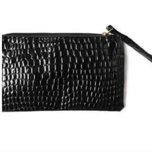 Black Clutch Wristlet Wallet 'In The Zone' Faux Croc with Nylon Lining Novadab